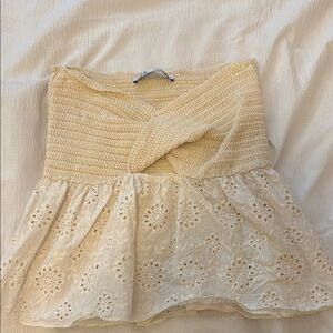 Zara Cream Crochet and Eyelet A-Line Top